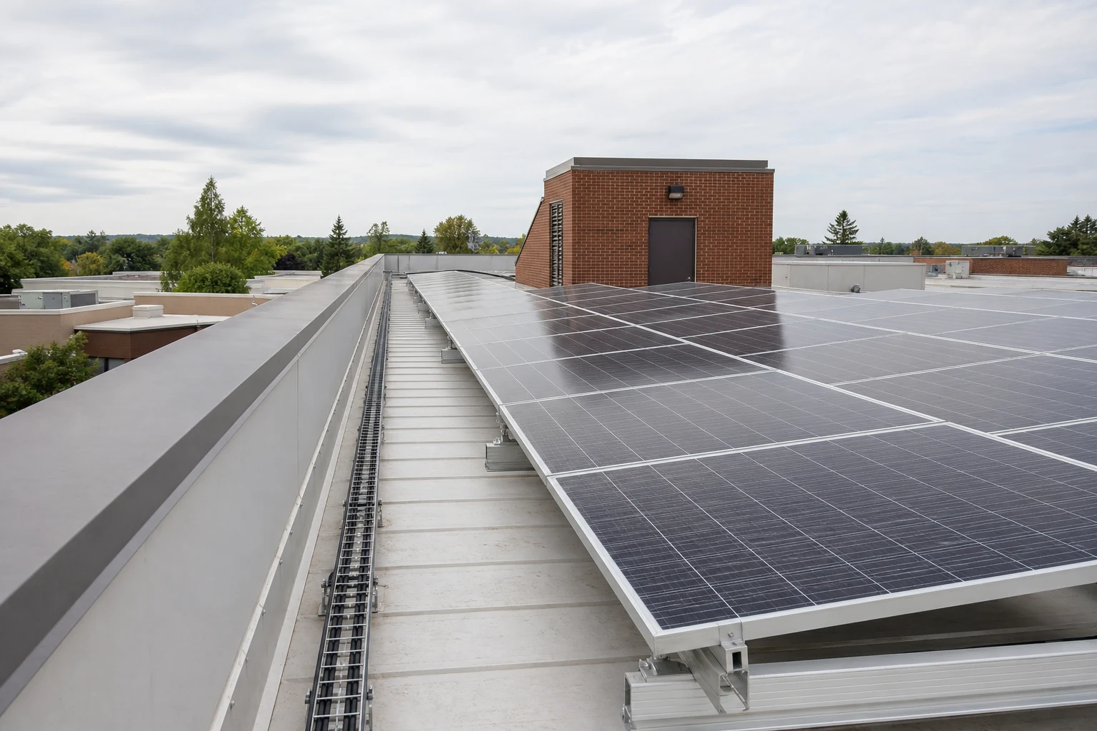 Commercial roof with photovoltaic modules