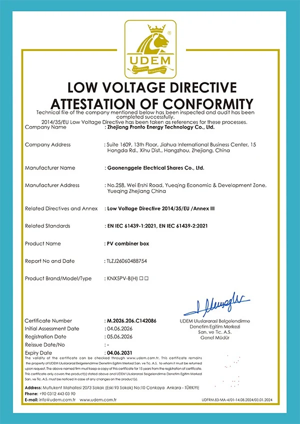 LVD attestation, KNX5PV combiner box