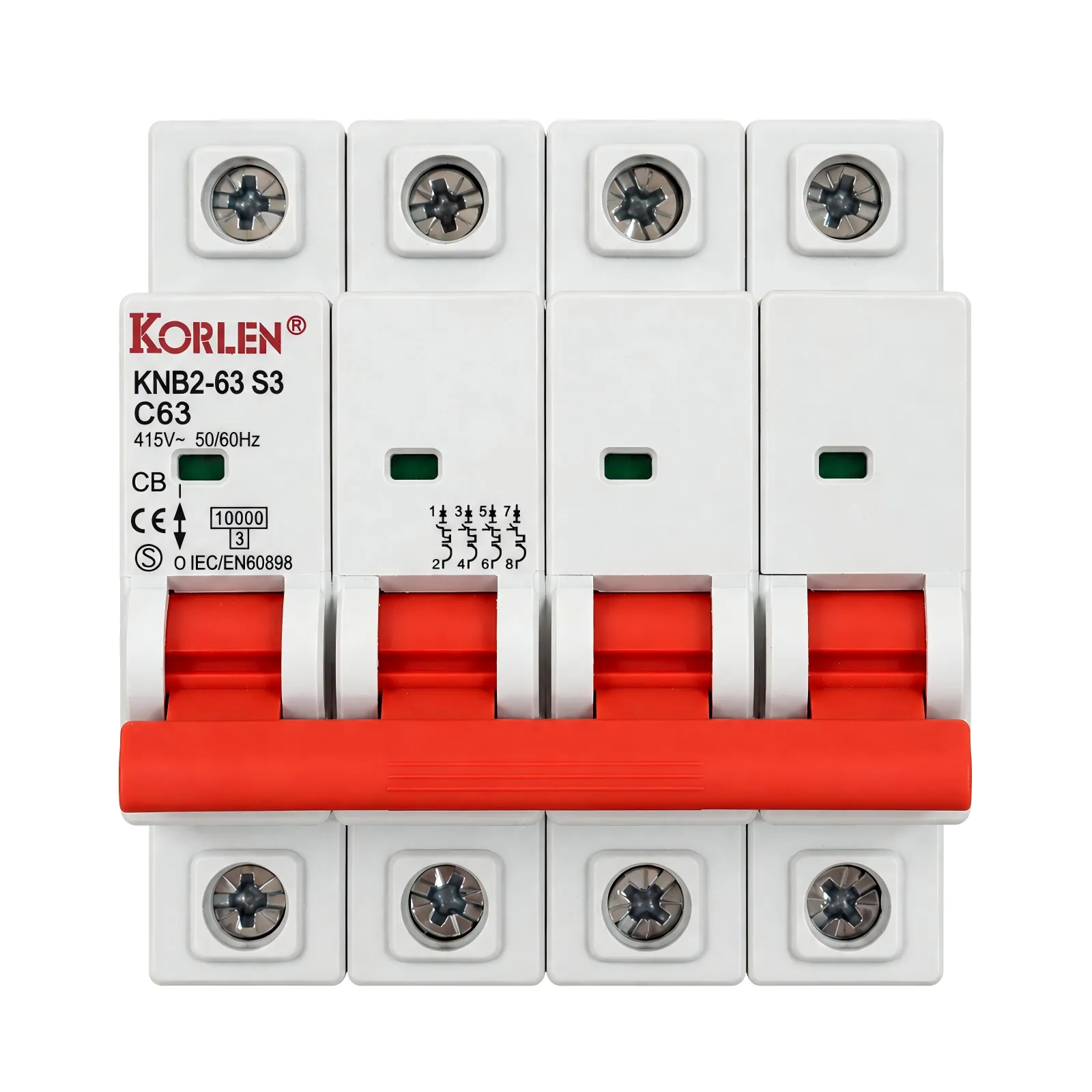 AC MCB Wyłącznik nadprądowy Icn=10kA 1P 6-25A TypeB C D KNB2-63S3 Korlen