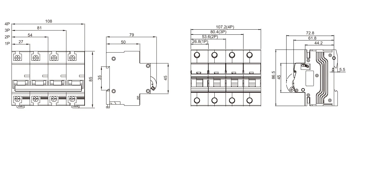 KNB1-125 AC MCB schemat podłączenia