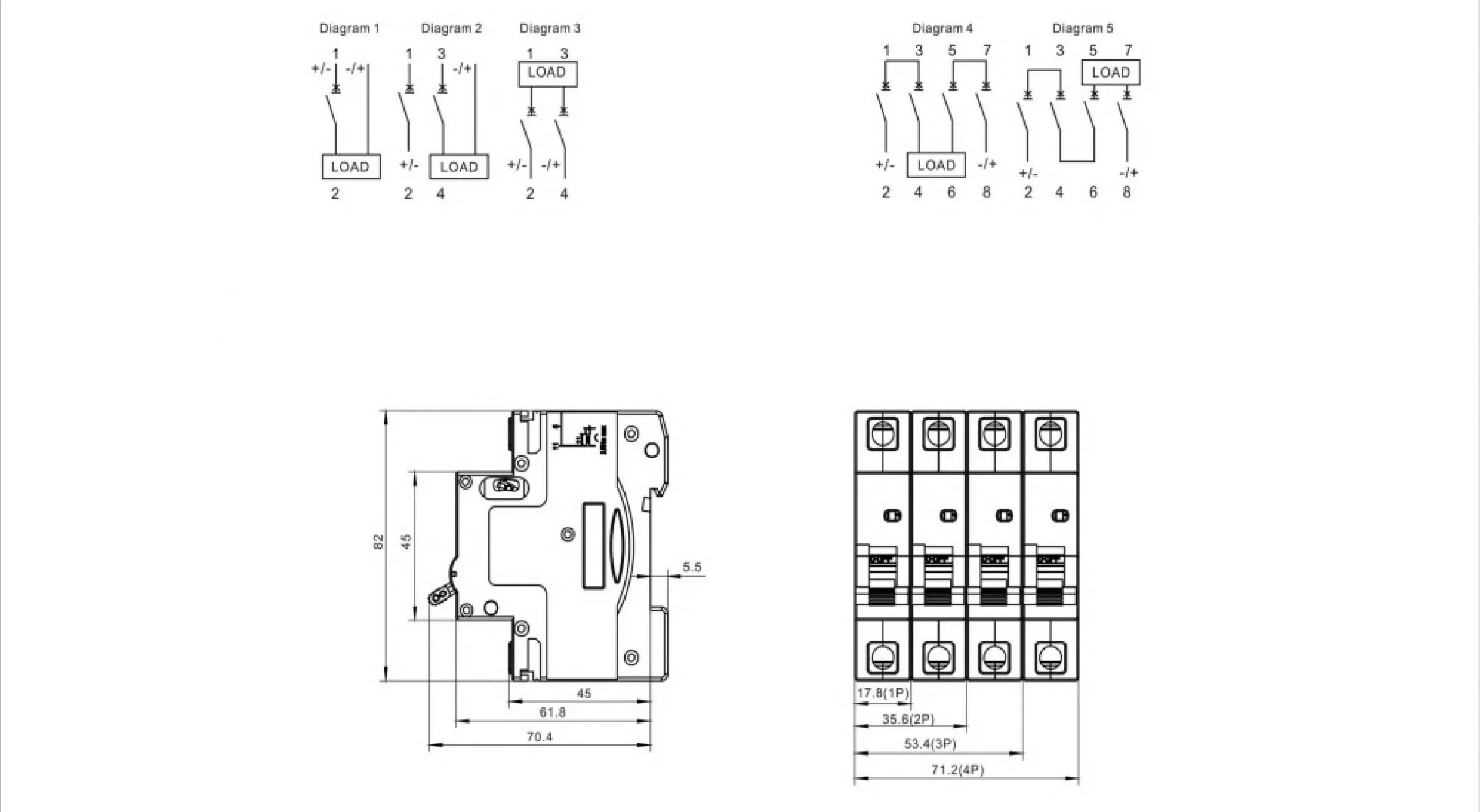 KNB2-63S5Z DC MCB — schemat podłączenia