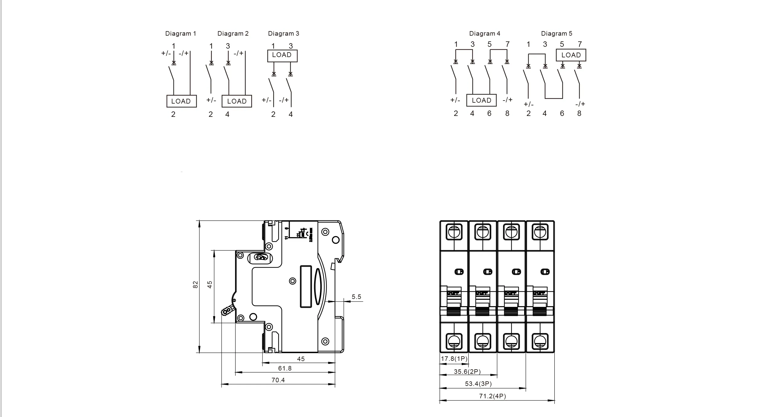 Schemat podłączenia wyłącznika DC MCB KNB2-63S6Z