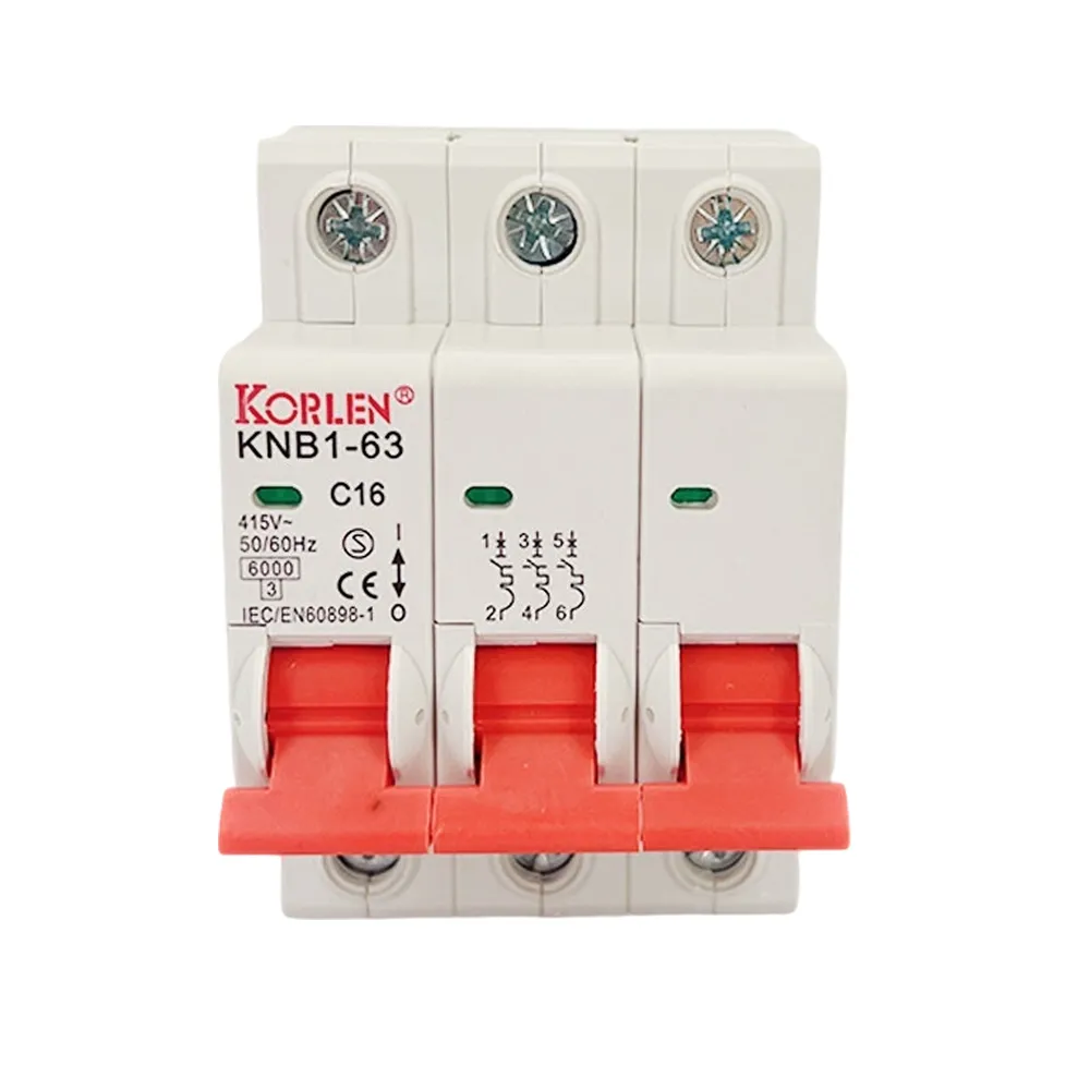 MCB AC 3P 32–63 A 3 kA, charakterystyka B/C/D KNB1-63 Korlen