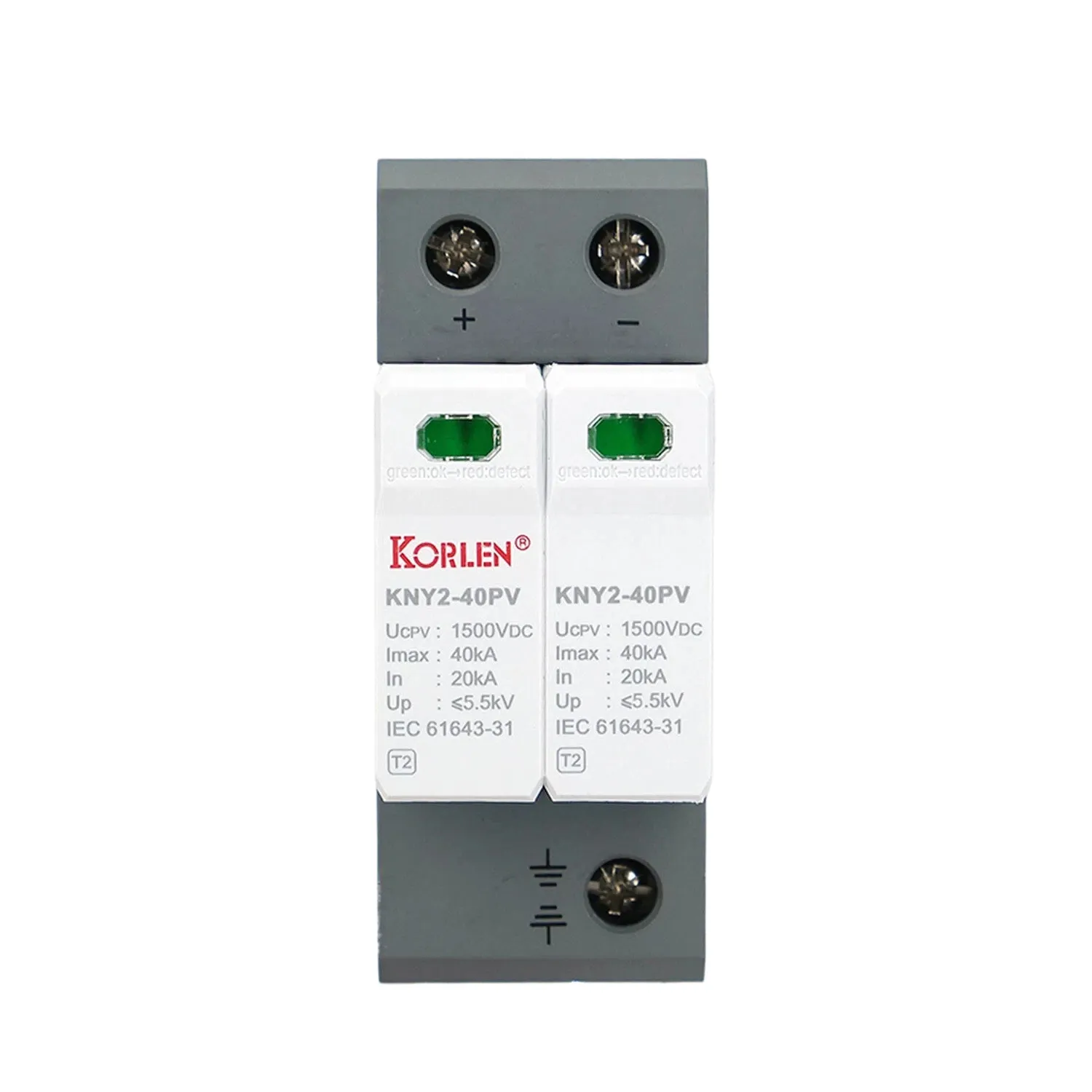 Ogranicznik przepięć DC do instalacji PV typ 1+2 2P 600 V DC, Imax 40 kA KNY2-40PV Korlen