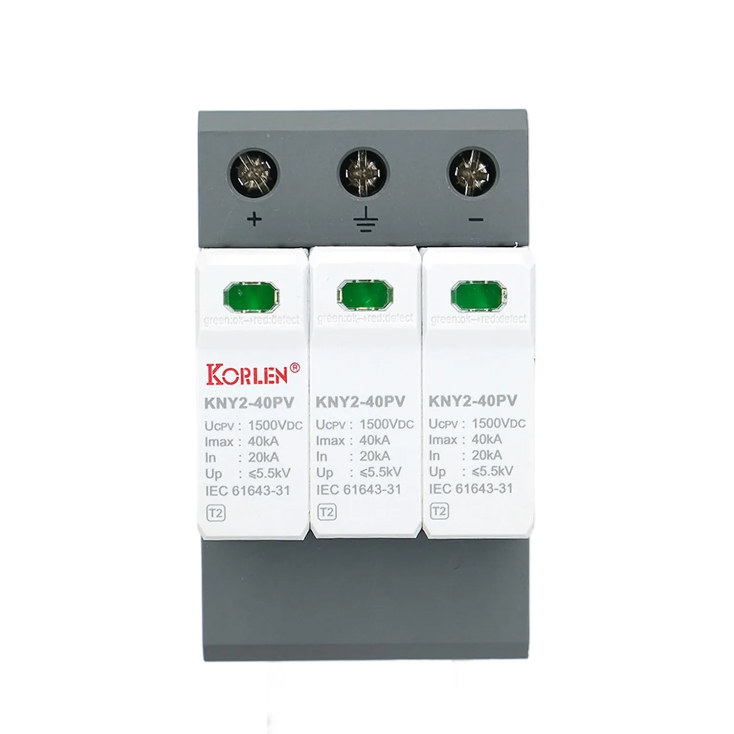 Ogranicznik przepięć DC do instalacji PV 3P 1000 V DC, Imax 40 kA KNY2-40PV Korlen