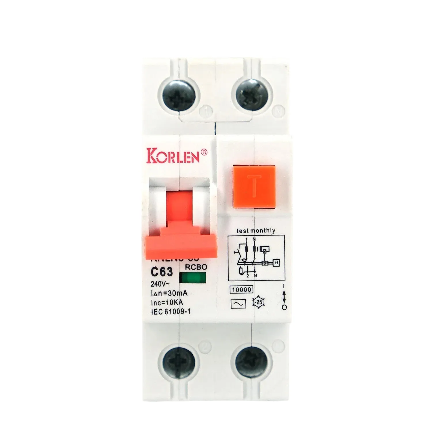 RCBO Circuit Breaker 1P+N 10–63A for Final Circuits KNLN6-63 Korlen